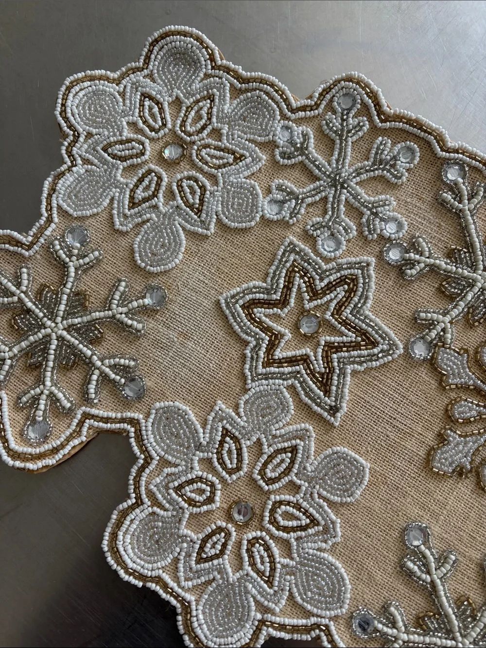 St. Nicholas Square White and Gold Snowflake Table Runner